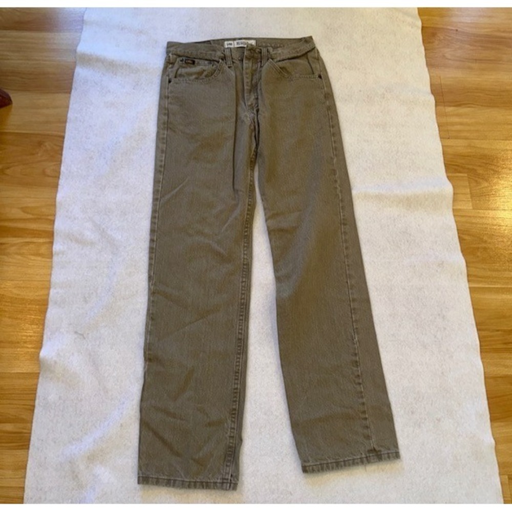 Lee Regular Fit Jeans Mens Khaki Tan Straight Leg 32x32 Denim Work Vintage